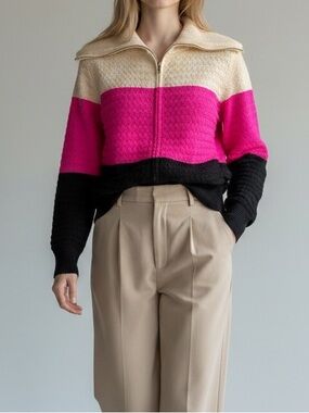 St. John Yellow Label Colour Block Full Zip Cardigan | Size M
